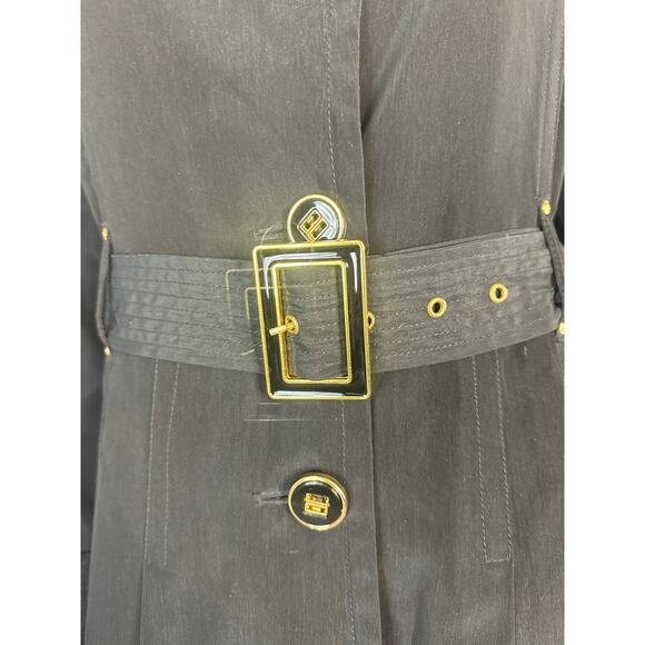 Kenneth Cole black trench coat with gold buttons and belt size medium - Picture 8 of 12